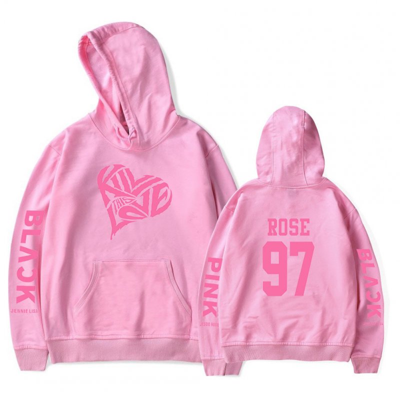 BLACKPINK 2D Pattern Printed Hoodie Leisure Pullover Top for Man and Woman Pink 5_M