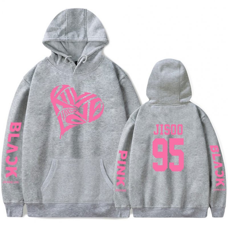 BLACKPINK 2D Pattern Printed Hoodie Leisure Pullover Top for Man and Woman gray_M