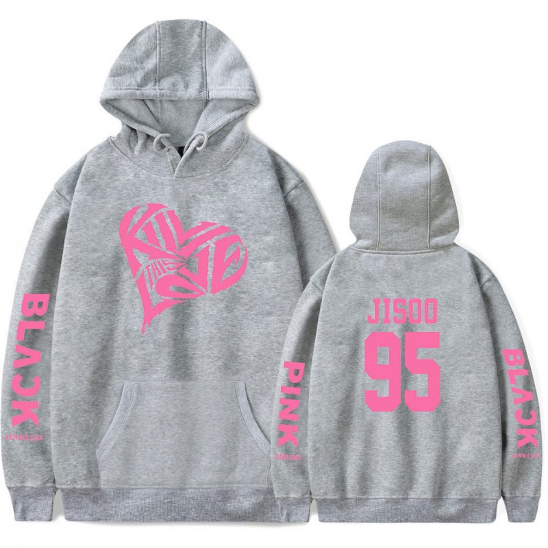 BLACKPINK 2D Pattern Printed Hoodie Leisure Pullover Top for Man and Woman gray_2XL
