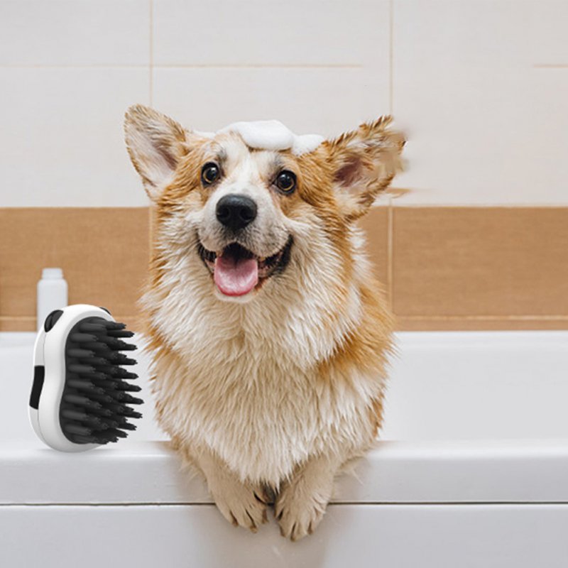 Pet Silicone Bath Brush Cute Panda Shape Lengthened Ergonomic Design Dry Wet Massage Brush Grooming