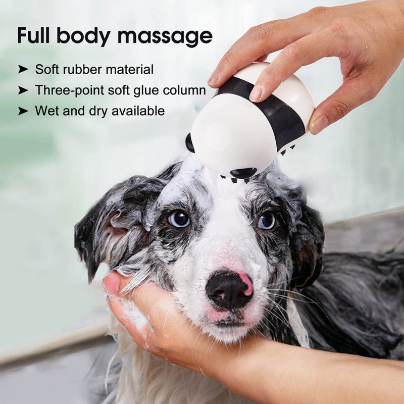Pet Silicone Bath Brush Cute Panda Shape Lengthened Ergonomic Design Dry Wet Massage Brush Grooming
