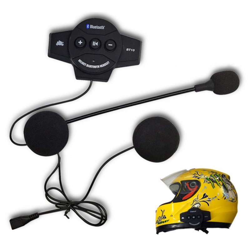 BT-10 Motor Wireless Bluetooth Headset Motorcycle Helmet Earphone Headphone Speaker Intercom Handsfree Music Earphone black