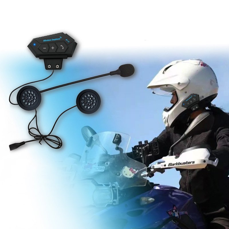 BT-12 Wireless Earphone Motorcycle Helmet Headset Speaker Hands-free Call Bluetooth 4.1 Headphones for Motor Bicycle black
