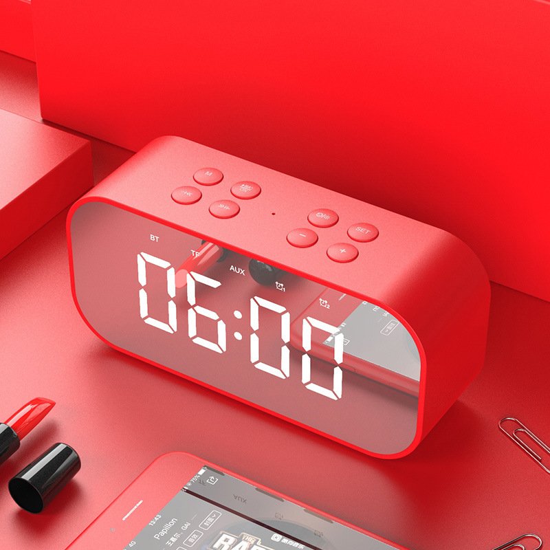 BT501 Portable Buletooth Speaker with Alarm Clock 5.0 Stereo Sound Speaker Digital Alarm Clock red