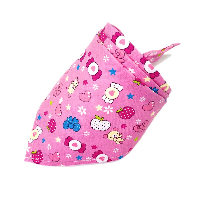 Baby Bibs Twill Cotton Triangle Lace-up Drooling Soothe Towel Cartoon Printing Bibs For 0-1 Years Old Boys Girls pink candy 40 x 40 x 58cm