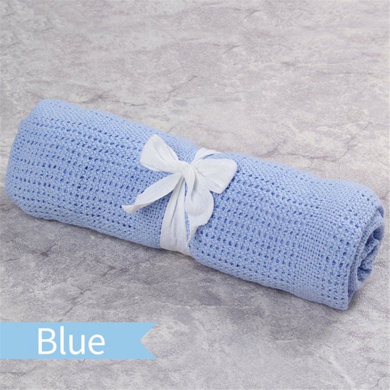 Baby Boys Girls Blanket Hollow Knitted Multi-functional Stroller Cover Soft Cotton Towel for Infant Sleeping blue_70*90