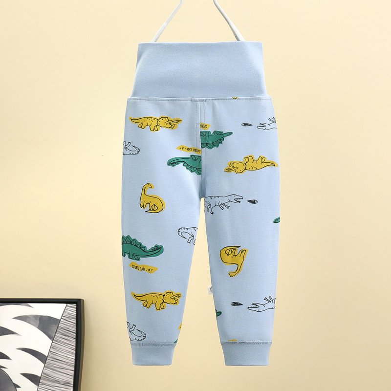 Baby Boys Girls Cotton Pants Cartoon Printing High Waist Belly Protecting Trousers For 1-3 Years Old Kids Tyrannosaurus rex 3-6months S