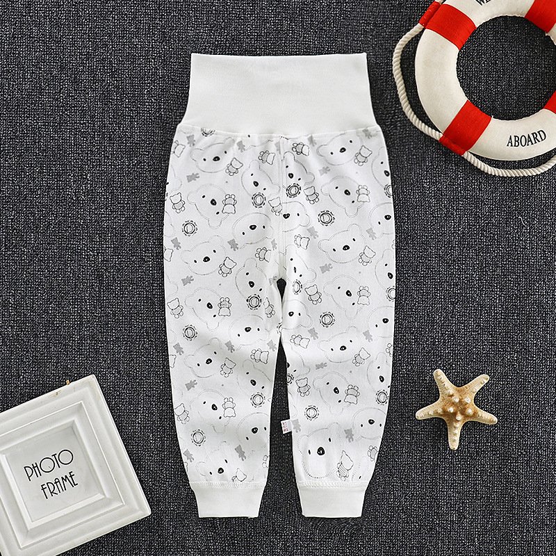 Baby Boys Girls Cotton Pants Cartoon Printing High Waist Belly Protecting Trousers For 1-3 Years Old Kids gray bear 6-12months M