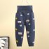 Baby Boys Girls Cotton Pants Cartoon Printing High Waist Belly Protecting Trousers For 1 3 Years Old Kids gray bear 6 12months M