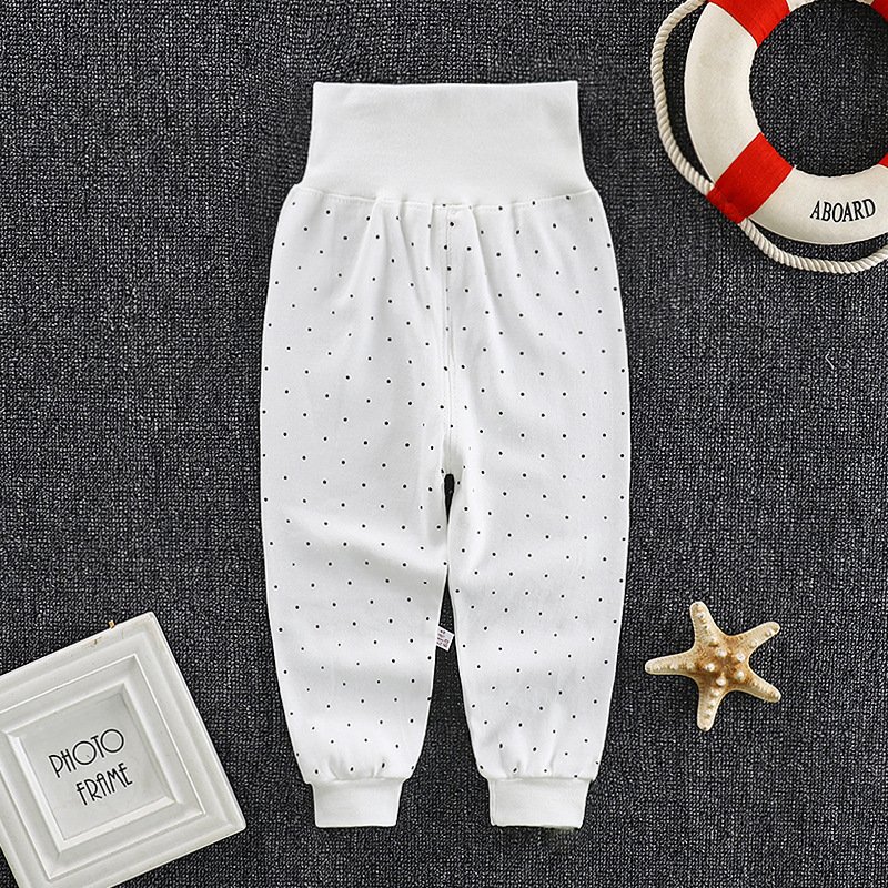 Baby Boys Girls Cotton Pants Cartoon Printing High Waist Belly Protecting Trousers For 1-3 Years Old Kids small dots 24-36months 2XL