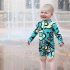 Baby Boys One piece Swimsuit Long Sleeve Short Pants Surfing Suit Children Swimwear Summer Sunscreen flower 4 5Y M