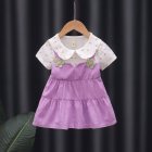 Baby Girl Floral Princess Dresses Short Sleeve Birthday Wedding Party Clothes Suitable For 1-3 Children Purple 12-24M 80
