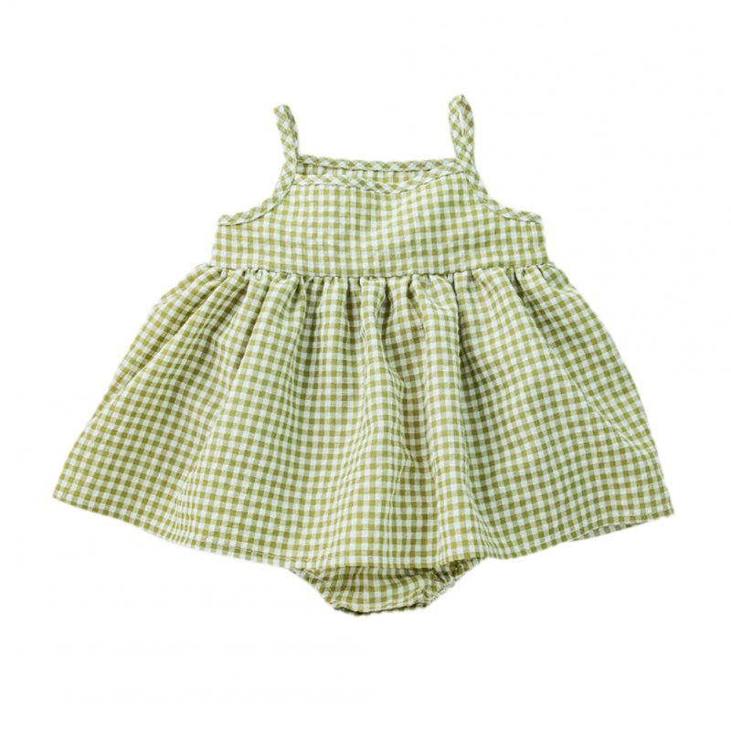 Baby Girl Sling Dress Stylish Plaid Sleeveless Pullover Cotton Dress For 0-3 Years Old Kids Green plaid 3-6M 66