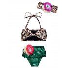 Baby Girls 3PCS Swimsuit Leopard Print Bikini Top Tassel Shorts Set   Headband