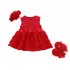 Baby Girls Infant Lace Party Wedding Dress Gown with Headband and Shoes Set   Red dress   shoes   hair band 3M 0 3 months