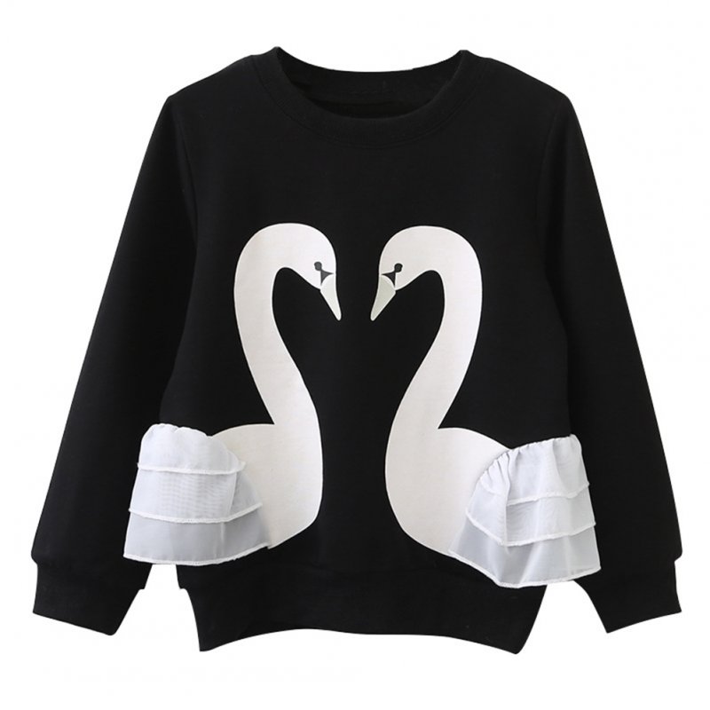 Baby Girls Long Sleeve T-Shirt Cute Cartoon Swan Lace Solid Color Pullover Children Clothing Blouse Christmas Gifts