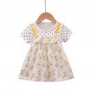 Baby Girls Short Sleeves Dress Summer Sweet Polka Dot Floral Printing Cotton Dress For 1-3 Years Old Kids yellow 12-18M 80