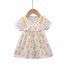 Baby Girls Short Sleeves Dress Summer Sweet Polka Dot Floral Printing Cotton Dress For 1-3 Years Old Kids yellow 24-30M 100