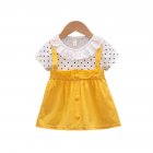Baby Girls Summer Dress Polka Dot Print Round Neck Short Sleeve Princess Dresses Fake Two Pieces yellow 18-24M 90