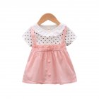 Baby Girls Summer Dress Polka Dot Print Round Neck Short Sleeve Princess Dresses Fake Two Pieces pink 30-36M 110