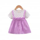 Baby Girls Summer Dress Polka Dot Print Round Neck Short Sleeve Princess Dresses Fake Two Pieces Purple 30-36M 110