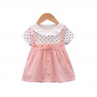 Baby Girls Summer Dress Polka Dot Print Round Neck Short Sleeve Princess Dresses Fake Two Pieces pink 24-30M 100