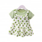 Baby Girls Summer Dress Polka Dot Print Round Neck Short Sleeve Bow Princess Dress Fake Two Pieces green 18-24M 90