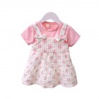 Baby Girls Summer Dress Polka Dot Print Round Neck Short Sleeve Bow Princess Dress Fake Two Pieces pink 12-18M 80