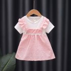 Baby Girls Summer Dress Short Sleeve Round Neck Princess Dresses Summer Clothes Outfit For Toddler Girls pink 18-24M 90