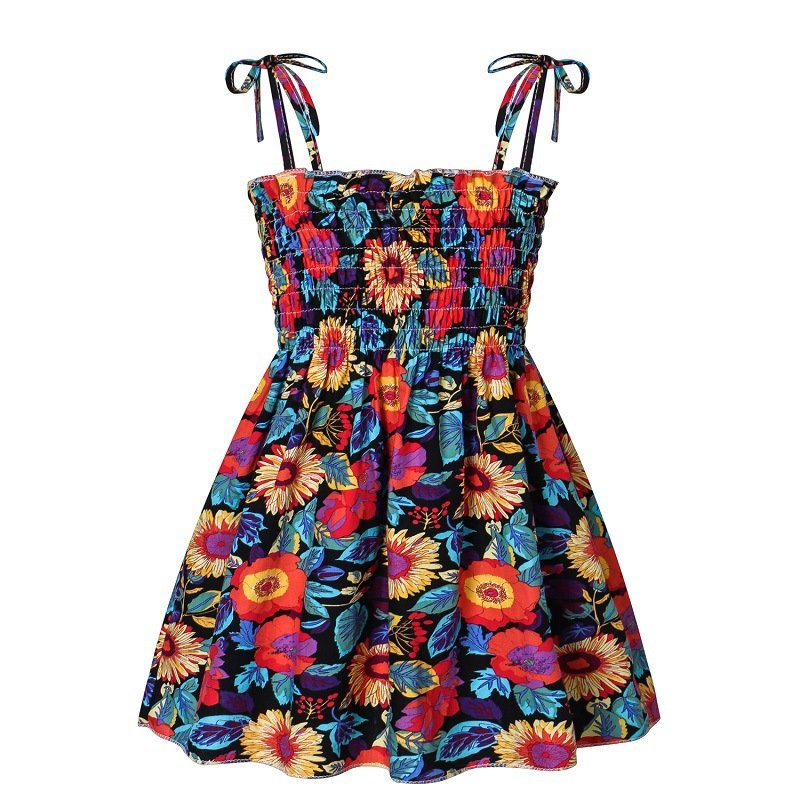 Baby Girls Summer Sling Dress Sleeveless Spaghetti Straps Mini Dress Sundress Children Clothing For 1-8 Years Aster flower 2 6-7Y 120