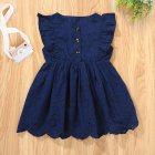 Baby Girls Sundress Newborn Summer Casual Sleeveless Solid Color Princess Dress For 0-4 Years Old Children dark blue 2-3Y 24M