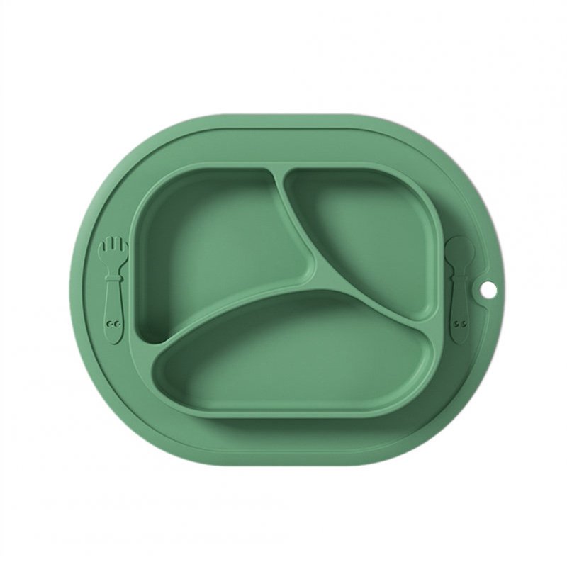 Baby  Grid  Suction  Cup Silicone One-piece Food Training Bowl Drop-proof Nutrition Children Tableware green