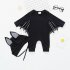 Baby Infant Bat Shape Cartoon Romper   Cap Set Halloween Costume black 80cm