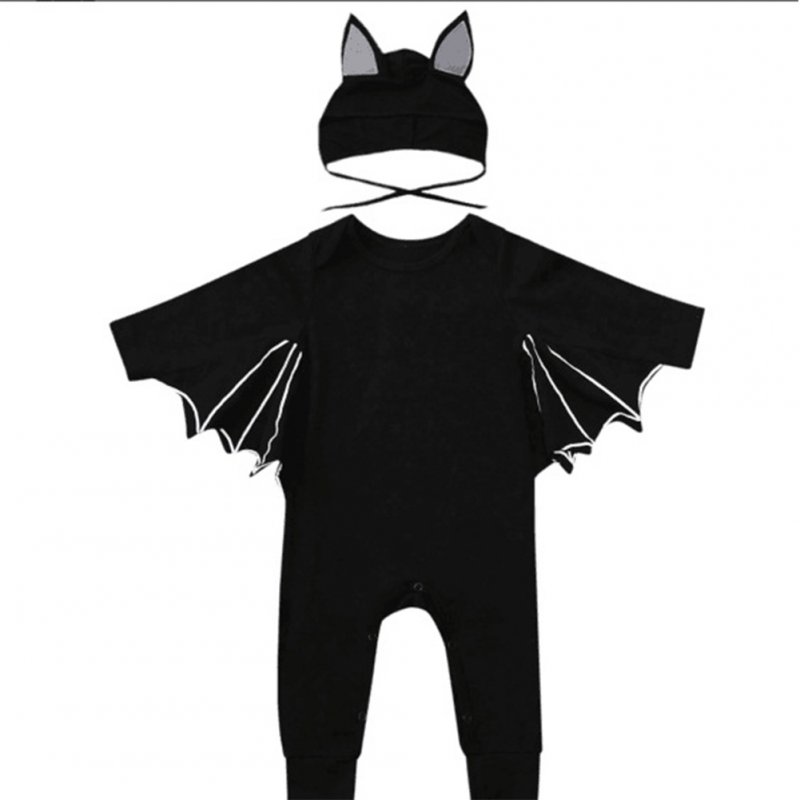 Baby Infant Bat Shape Cartoon Romper + Cap Set Halloween Costume black_80cm