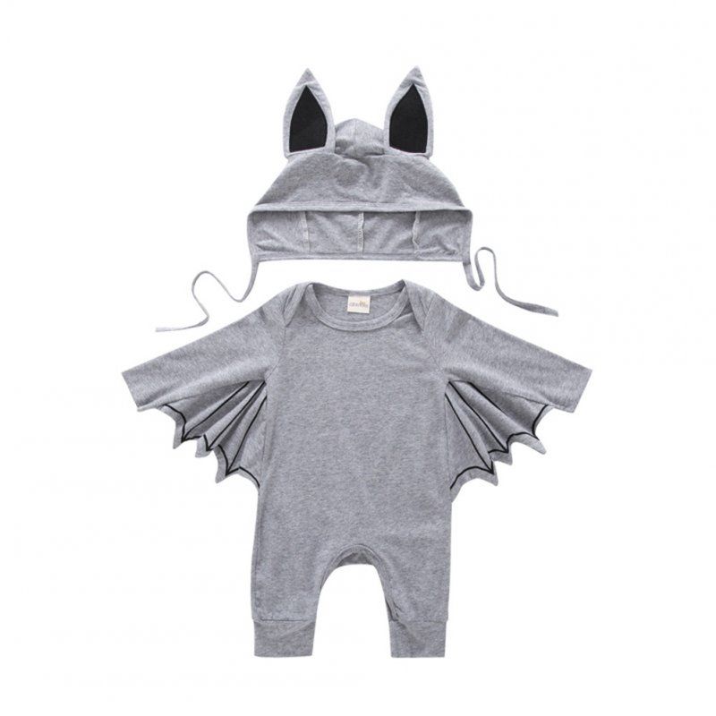 Baby Infant Bat Shape Cartoon Romper + Cap Set Halloween Costume gray_70cm