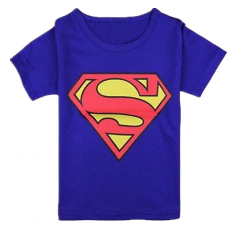 Baby Kid Cotton T-shirt Cartoon Superman Short Sleeve Crew Neck Tops for 2-8Y Boy Girl Navy blue_90cm