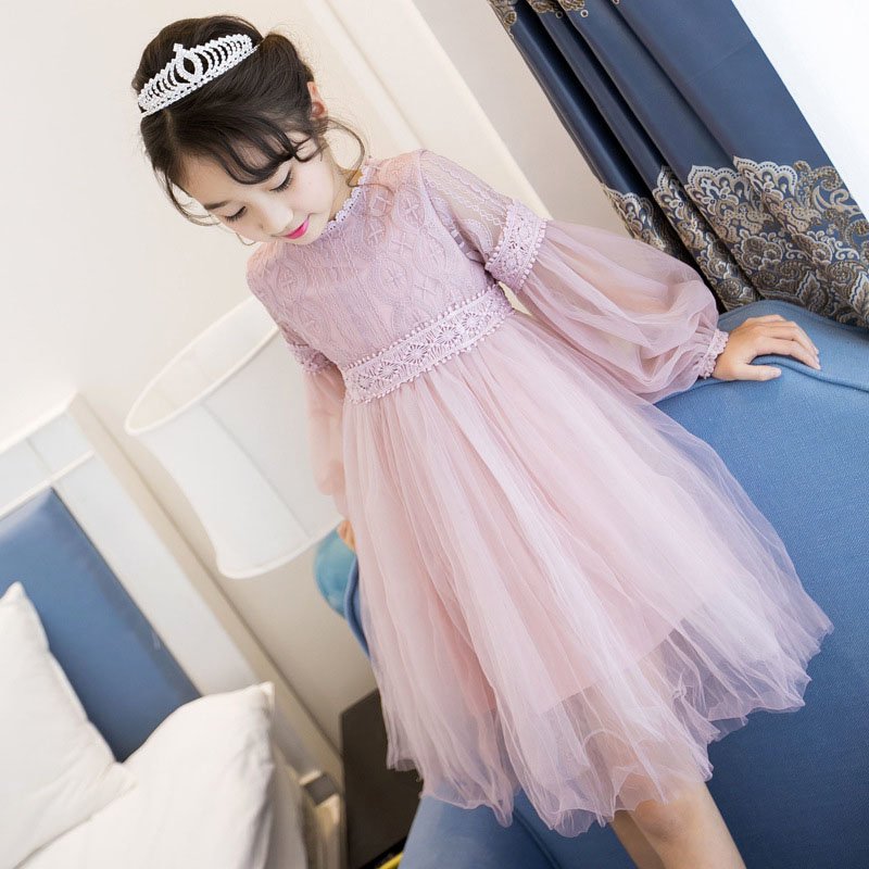 Baby Kids Girls Elegent Lace Mesh Tutu Princess Dress  Pink purple_140cm