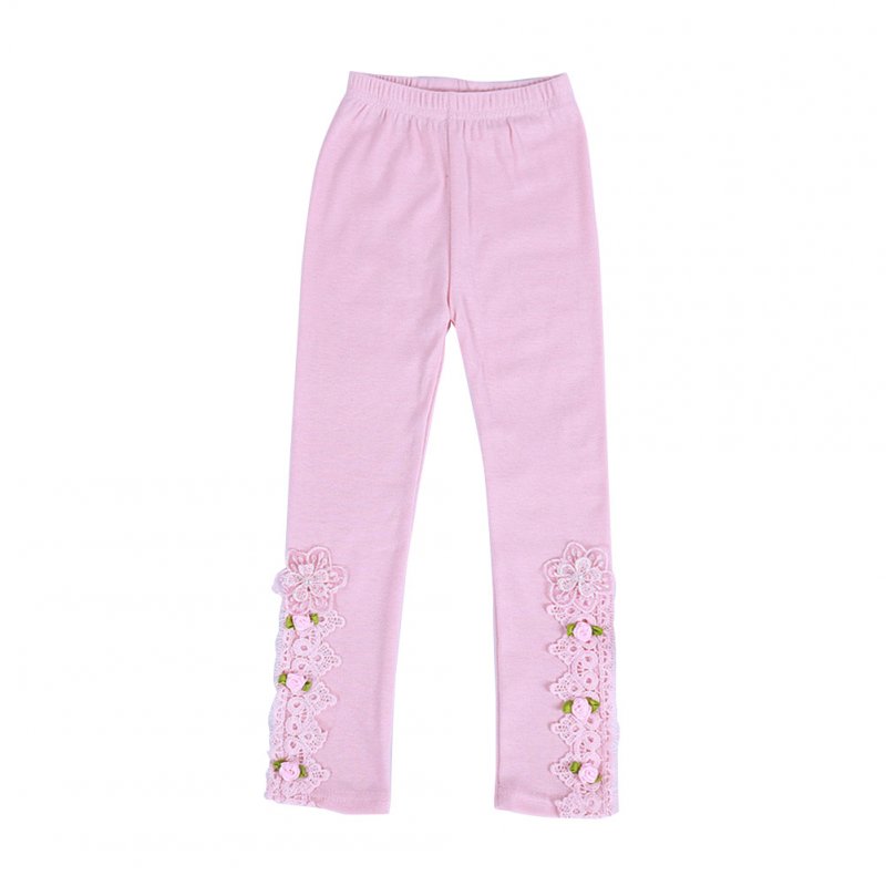 Baby Leggings For 3-9 Years Old Soft Girl Pants Cotton Lace Embroidery Cotton Leggings Pink_150cm
