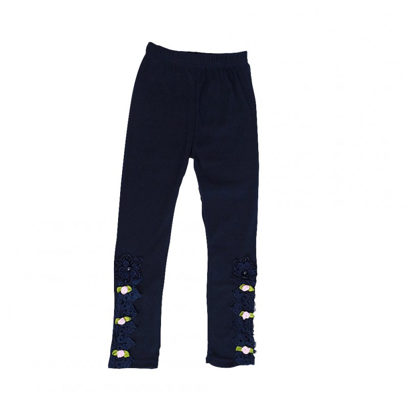 Baby Leggings For 3-9 Years Old Soft Girl Pants Cotton Lace Embroidery Cotton Leggings Dark blue_110cm