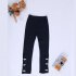 Baby Leggings For 3 9 Years Old Soft Girl Pants Cotton Lace Embroidery Cotton Leggings Dark blue 130cm