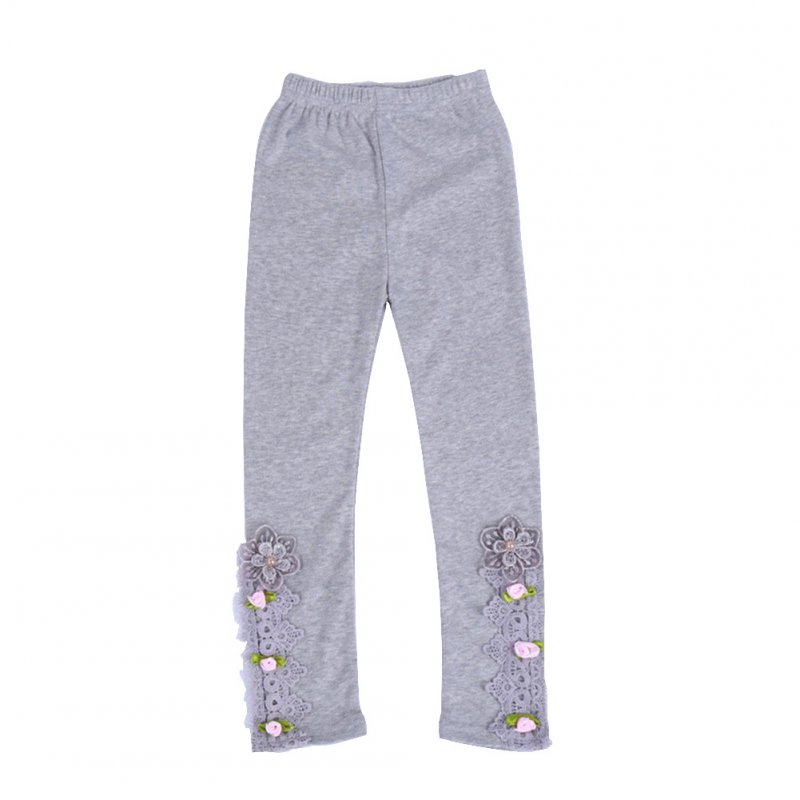 Baby Leggings For 3-9 Years Old Soft Girl Pants Cotton Lace Embroidery Cotton Leggings gray_130cm