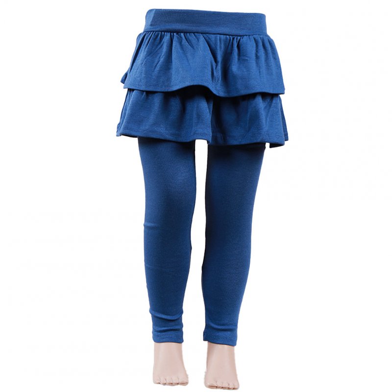 Baby Leggings Soft Girl Pants Leggings Pure Color Cotton Plain Ruffled Pantskirt Navy blue_140cm