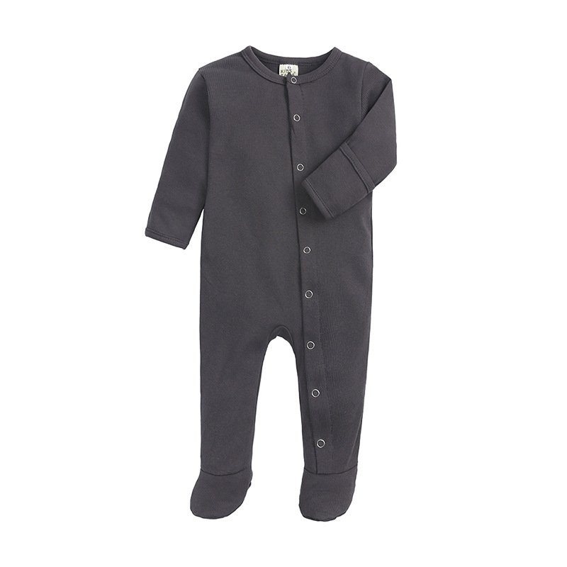 Baby Long Sleeves Jumpsuit Newborn Cotton Single Breasted Simple Solid Color Romper For 0-1 Years Old Kids dark gray 9-12M 12