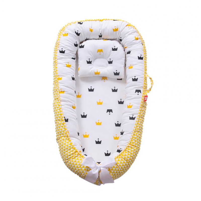Baby Nest  Bed With  Pillow Portable Crib Travel Bed Infant Toddler Cotton Cradle For  Newborn Yellow crown hdj_50*85