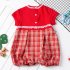 Baby Romper Classic Round Neck Plaid Printing Jumpsuits For 0 3 Years Old Boys Girls red plaid 6 12M 73