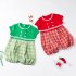 Baby Romper Classic Round Neck Plaid Printing Jumpsuits For 0 3 Years Old Boys Girls red plaid 24 36M 90