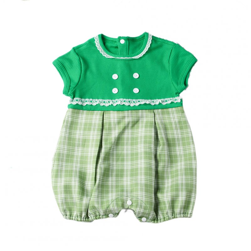 Baby Romper Classic Round Neck Plaid Printing Jumpsuits For 0-3 Years Old Boys Girls green plaid 6-12M 73