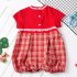 Baby Romper Classic Round Neck Plaid Printing Jumpsuits For 0 3 Years Old Boys Girls green plaid 6 12M 73