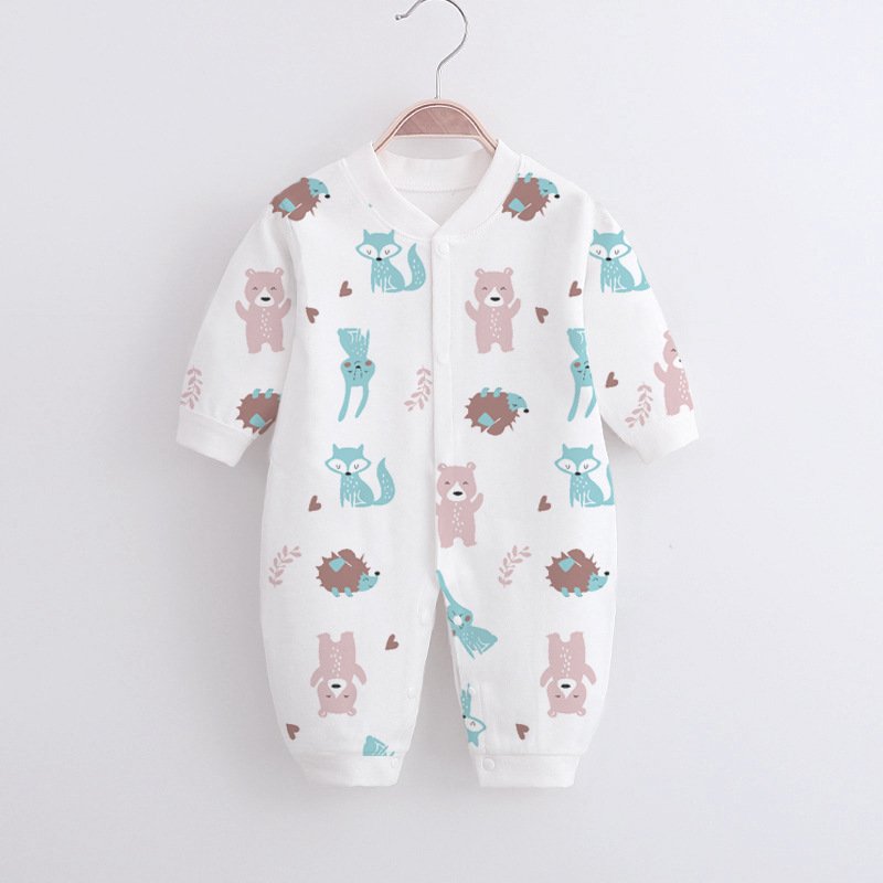 Baby Romper Infant Cotton Long Sleeves Cute Printing Breathable Jumpsuit For 0-1 Years Old Boys Girls animal kingdom 9-12M 80cm