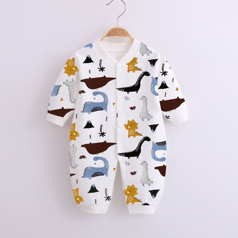 Baby Romper Infant Cotton Long Sleeves Cute Printing Breathable Jumpsuit For 0-1 Years Old Boys Girls Dinosaur 3-6M 66cm